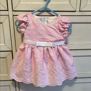 Rare Editions Pink and White Puff Sleeve Sundress